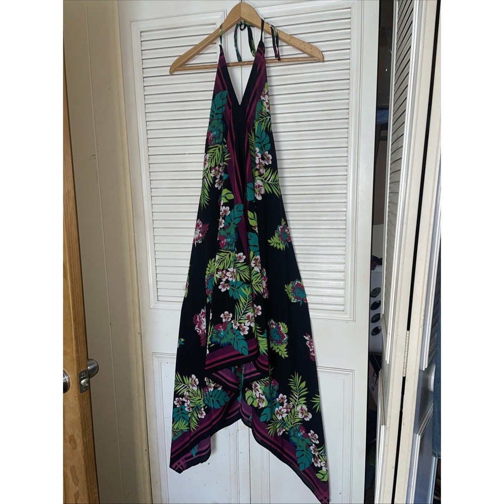 Old Navy Halter Dress Hawaiian Dress Small Maxi Asymmetrical Hem Flowing Color